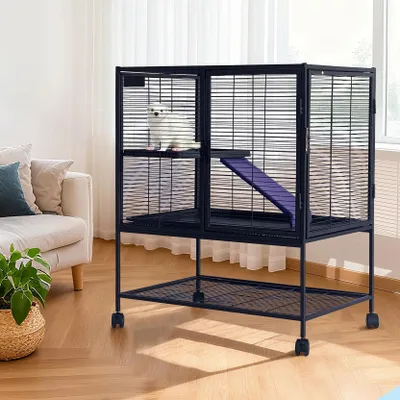 Obrázek produktu pro Velký kovový klec pro menší zvířata - Vícepatrová klec A2 - Odnímatelné rampy - Kolečka s brzdou - Vyjímatelná spodní vanička - Vhodná pro králíky, fretky, činčily, křečky, ježky - Barva A2