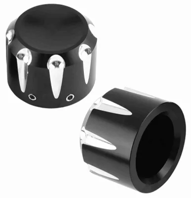 Obrázek produktu pro 2 ks CNC hliníkových krytů matic a šroubů přední nápravy motocyklu s motivem lebky (černé)