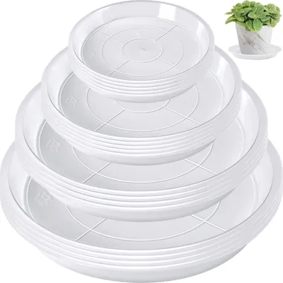 Image de Jeu de 18 soucoupes transparentes pour pots de fleurs, idéal pour les jardins et les balcons