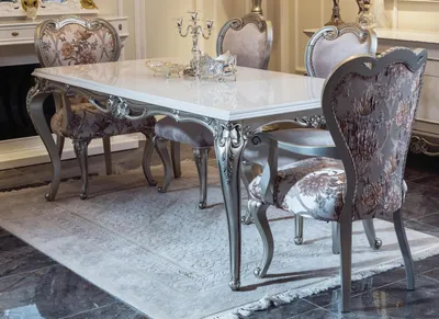 Produktbild von Klassischer Esstisch Silberne Tische Barock Rokoko Tisch Esszimmer Möbel Weiß