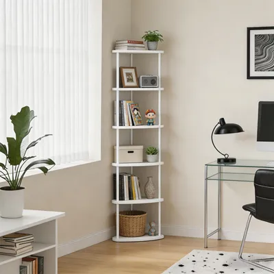 Produktbild von Eckregal stehend mit 6 Ebenen,Bücherregal,Mehrzweckregal Standregal, Aufbewahrungsregal, Lagerregal für Küche, Bad, Wohnzimmer,Büro 30x30x154cm