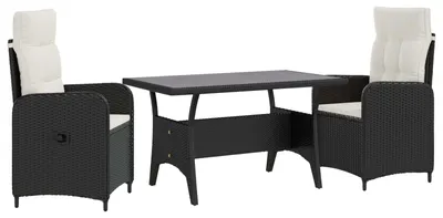 Immagine prodotto di Set da tavolo da esterno vidaXL, 3 pezzi, nero e bianco crema, in polyrattan