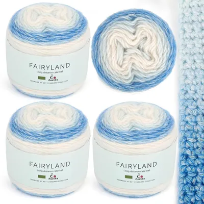 Zdjęcie produktu dla Wełna do szydełkowania, gradient kolorystyczny, 400g, 980m, kolor niebiesko-biały, skład: bawełna/akryl/wełna