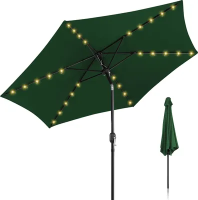 Produktbild von Jayseuw Sonnenschirm Ampelschirm 270 cm mit LED Solar, um 30° knickbar, UV-Schutz, Kurbel - Grün - Gartenschirm Marktschirm Kurbelschirm