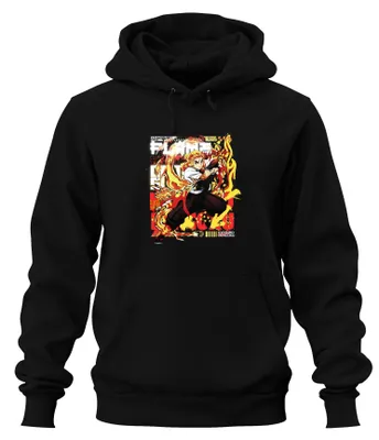 Produktbild von Kyojuro Rengoku Flammen Hashira Kimetsu no Yaiba Anime Hoodie Kapuzenpullover, Schwarz, L