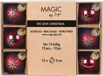 Produktbild von Weihnachtskugeln Glas 3cm Schneeflocken Motiv 12er Set Smooth Port