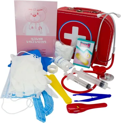 Produktbild von Arztkoffer für Kinder – Arztset Spielzeug – Rollenspielzeug zum Lernen – 26-teiliges Zubehör – 29 x 19 x 9 cm – Braun