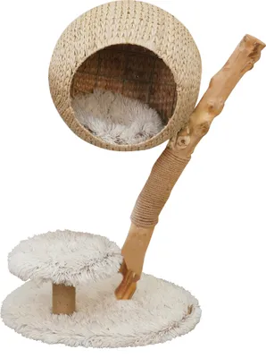 Produktbild von Dehner Lieblinge Kratzbaum Ava, Katzenbaum robust, Kletterbaum für Katzen, ca. 58 x 83 x 48 cm, Plüsch / Spanplatte / Jute / Holz, beige / weiß