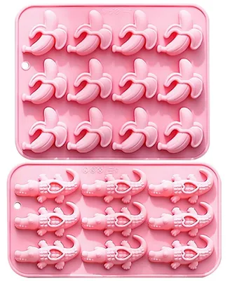 Produktbild von Silikon-Backformen Set Banane Krokodil 2er-Set Pink 12/9 Kavitäten Schokoladenform 17,8x14,3cm
