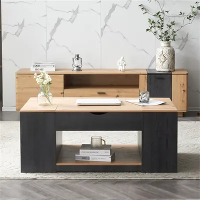 Produktbild von Couchtisch mit Liftfunktion - 109 cm, graues Gestell, stilvolles Design, Stauraum unter der Tischplatte