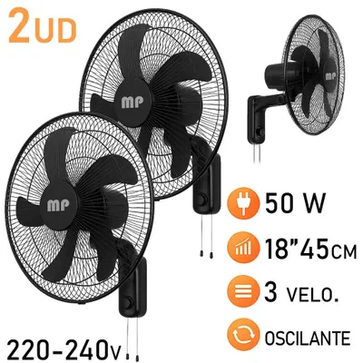 Image de Ventilateur de table oscillant - 50 W - Lot de 2 - 45,7 cm - 5 pales en métal - 3 vitesses - Noir