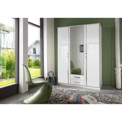 Image de Armoire 3 portes 1 miroir + 2 tiroirs -Reproduction blanc - L 135 x P 56 x H 199 cm - TRIO