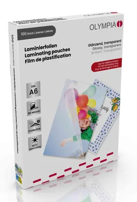 Produktbild von Laminierfolie Laminierhüllen - DIN A6 - 80 mic - Glänzend - 100 Stück