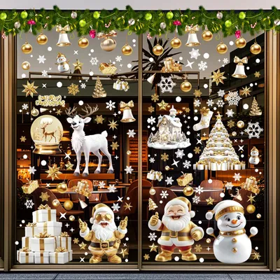Weihnachts-Fensteraufkleber, 198 Stück, PVC, doppelseitig, 30x20 cm
