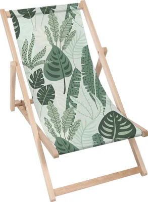 Produktbild von Dreamroots Liegestuhl klappbar Holz, bis zu 130 kg, Sonnenliege klappbar mit 3-stufiger Neigungsregulierung der Rückenlehne, Tropical Mint Leaves Palm