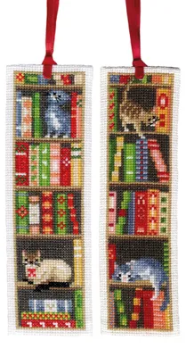Kreuzstich-Set Lesezeichen Katzen 2er-Pack 6x20 cm