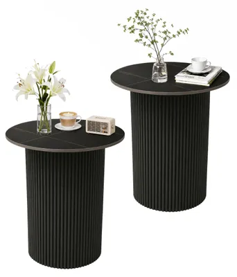 2er-Set runde Beistelltische, Marmoroptik, Metallgestell, Beige