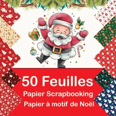 Image de Papier décoratif pour scrapbooking, motif de Noël, 21,59 x 21,59 cm - 50 feuilles
