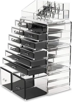 Zdjęcie produktu dla Organizer na kosmetyki z szufladą i przegródkami, Dozen Case, przezroczysty, 12-częściowy