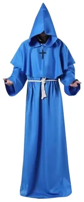 Produktbild von Mittelalterliches Cosplay-Kostüm - Lange Robe - Für Mönch, Priester und Zauberer - Uni - Baumwolle - Größe S - Königsblau