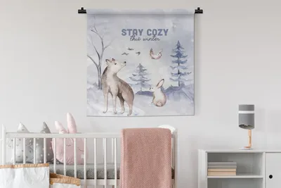 Produktbild von MuchoWow® Wandteppich Wandbehang Winter - Schnee - Zitat 90x90 cm Tapisserie Dekoration Wandtuch - Wandaufhänger