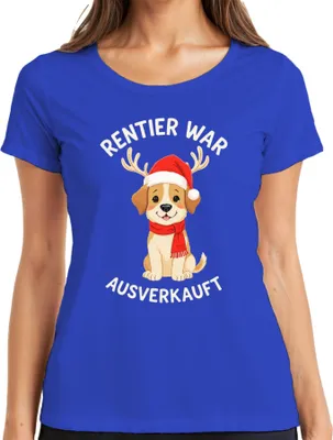 Produktbild von Rentier war t Hundewelpe Weihnachtsgeschenk lustig Damen T-Shirt, Blau, S
