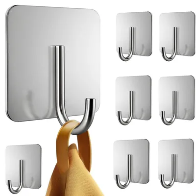 Image de Porte-serviettes mural, sans perçage, lot de 8, argent, acier inoxydable