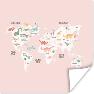 Produktbild von MuchoWow® Poster Weltkarte - Kinder - Dinosaurier 100x100 cm - Babyzimmer