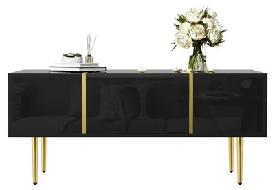 Image de Table basse - Table d'appoint - Table de salon - Table - Table de rangement - Noir brillant - 2 tiroirs spacieux