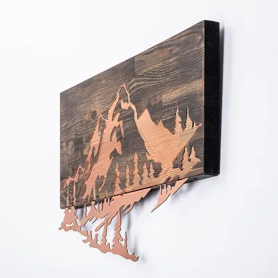 Dekoratives Wandaccessoire aus Holz, 38x58 cm, Walnuss/Kupfer