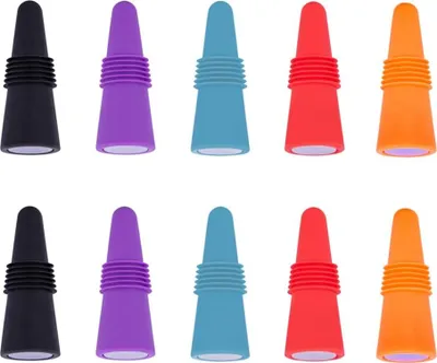 Produktbild von Weinverschluss aus Silikon, 10 Stück, Weinflaschenverschluss, wiederverwendbarer Flaschenverschluss aus Silikon für Sektflaschenverschluss (zufällige Farbe)