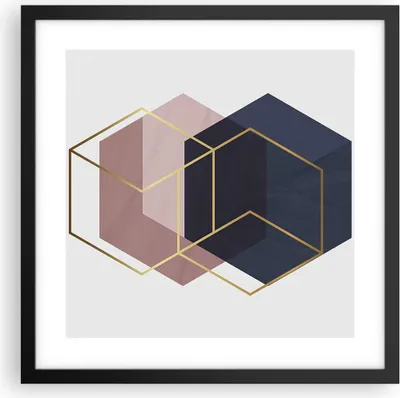 Produktbild von Gerahmtes Poster - Schwarzer Rahmen - Sechsecke Modern Gold - 40x40 cm - Wand Bild - Wanddeko - Wandbilder - Kunstposter - Wandposter - Bilderrahmen - Bilder - Kunstdruck - P2BAC40x40-4691