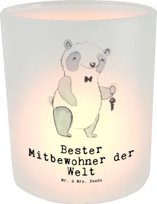 Produktbild von Mr. & Mrs. Panda Kerzenhalter Glas Panda Bester Mitbewohner der Welt - Transparent - Geschenk, Windlicht aus, Geschenkidee, Zimmernachbar, Zimmergenosse, Teelichthalter