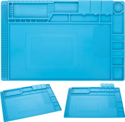Immagine prodotto di Rosfix Tappetino per Saldatura in Silicone con Organizer – Resistente Al Calore Fino a 500°C | 450 x 300 mm, Elastico, Antiscivolo