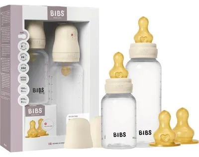 Image de Biberon bébé BIBS Grow & Flow, Embout rond en caoutchouc naturel, Kit évolutif 150 ml et 270 ml, Ivory, Pack de 2
