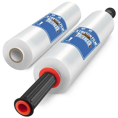Stretchfolie mit Handgriffen, 380 mm x 230 m, 2 Rollen, transparent