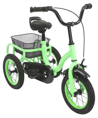 Produktbild von Kinderfahrrad 30 cm - Dreirad mit Stützrädern - Für Kinder 2–5 Jahre - Verstellbarer Sitz & Lenker - Vorderbremse - Stabiler Stahlrahmen - Bis 25 kg - Korb - Hellgrün