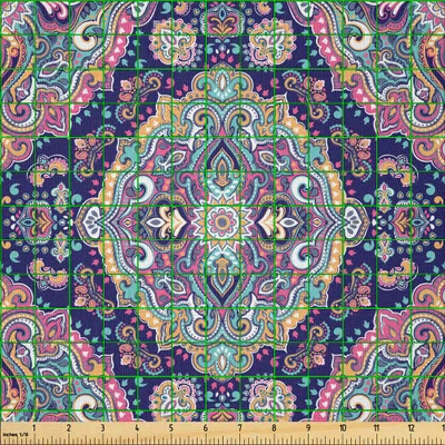 Produktbild von ABAKUHAUS Ethnisch Microfaser Stoff als Meterware , Orientalische Ornamente Blumen Inspirierte Motiven Illustration, 2 M (230 x 200 cm), Mehrfarbig