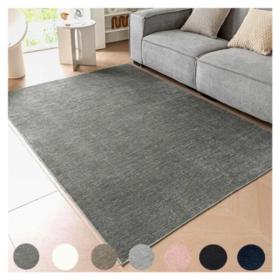 Produktbild von Kurzflor Teppich Grau - 80×120 cm, Waschbarer Teppich für Wohnzimmer, Moderner Weicher Teppich für Schlafzimmer, Rutschfester Dünner Teppich, Teppiche für Küche, Büro, Lounge, Dunkelgrau