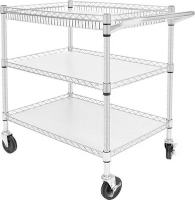 Image de Chariots de service sur roulettes - Chariot de cuisine - 3 étagères - Argenté - Pour hôtels et restaurants