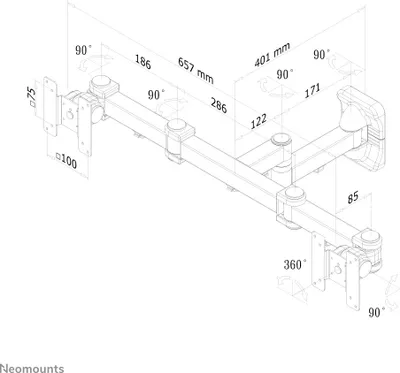 Produktbild von Neomounts FPMA-W960D - Klammer - Voll beweglich - für 2 LCD-Displays - Schwarz - Bildschirmgröße: 25.4-68.6 cm (10"-27") - Wandmontage
