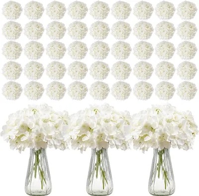 Image de VEVOR Fleurs artificielles, 305 pièces d'hortensias artificiels blancs en soie, adaptés aux bouquets de mariage faits maison, décoration de table de fête