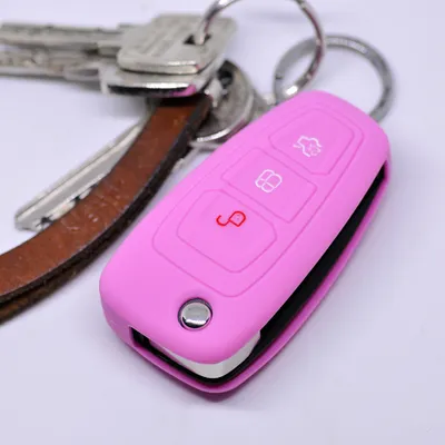 Produktbild von Auto Schlüssel Hülle Silikon Schutz Cover Rosa kompatibel mit Ford Mondeo Focus S-Max Fiesta Transit 3 Tasten Klappschlüssel