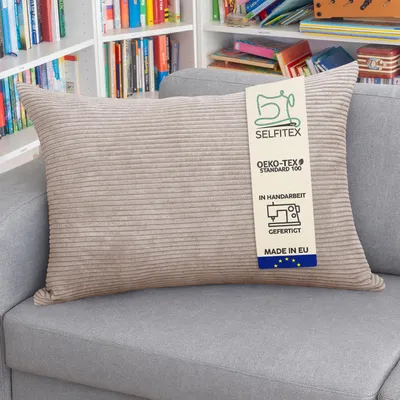 Produktbild von Selfitex XXL Breitcord Sofakissen inkl. Füllkissen, edler Cord Stoff, weich und dekorativ, Cord Optik, moderne Farben, Größe: 60x80, Farbe: Hellbraun