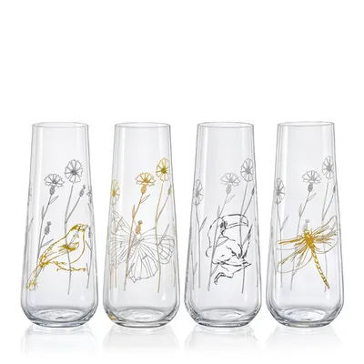 Produktbild von Prosecco Sektgläser Meadow Kristallglas 4 verschiedene Dekorationen gold matt 250 ml 4er Set Bohemia Crystalex