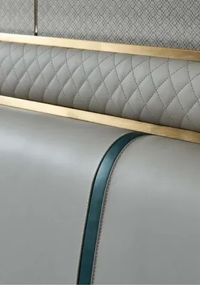 Produktbild von Bett Schlafzimmer Beige Doppelbett Lederbett Modern Design Möbel Holz Luxus Neu