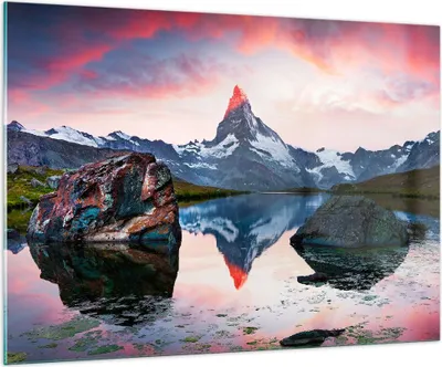 Produktbild von Bilder auf glas - Berge Felsen Wasser - 100x70cm - Glasbilder - Wandbilder - Kunstdruck - zum Aufhängen bereit - Wanddekoration aus Glas - Glas Bilder - Wandbild auf Glas - Einteilig - GAA100x70-3892