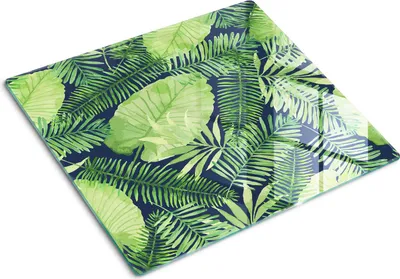 Obrázek produktu pro Kryt varné desky – Kryt na indukční desku – Ochranná skleněná deska – 60x52 cm – Skleněné ochranné desky na sporák –Tvrzené sklo –Tropické listy