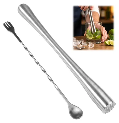 Cocktailstampfer aus Edelstahl, 28,5 cm, mit Barlöffel