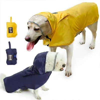 Produktbild von Wasserdichte Regenjacke für Hunde mit Kapuze - Verstellbare Hundejacke für alle Größen